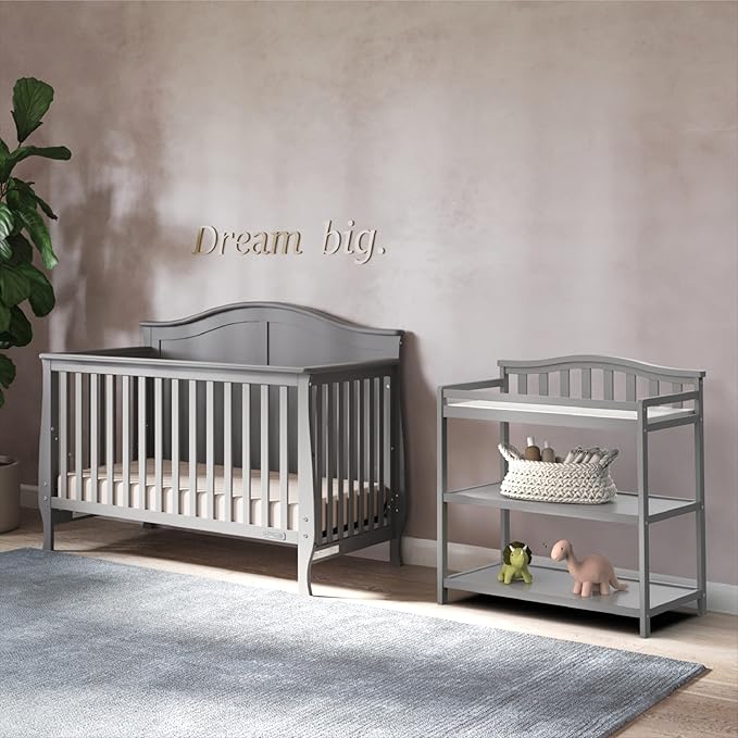 Child Craft Arch Top Infant Changing Table, Water-Resistant Pad and Safety Strap, Anti-Tip Kit Included to Prevent Tipping, Non-Toxic, Baby Safe Finish (Cool Gray)