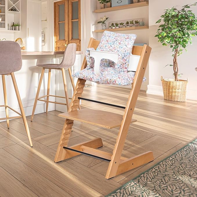 Extra Padded Soft Dining Chair Seat Cushion, Wateproof & Wipe Clean Cushion for Stokke Tripp Trapp High Chair, 18" L x 11" W, Compatible & Convertible Design (Blooming Flowers)