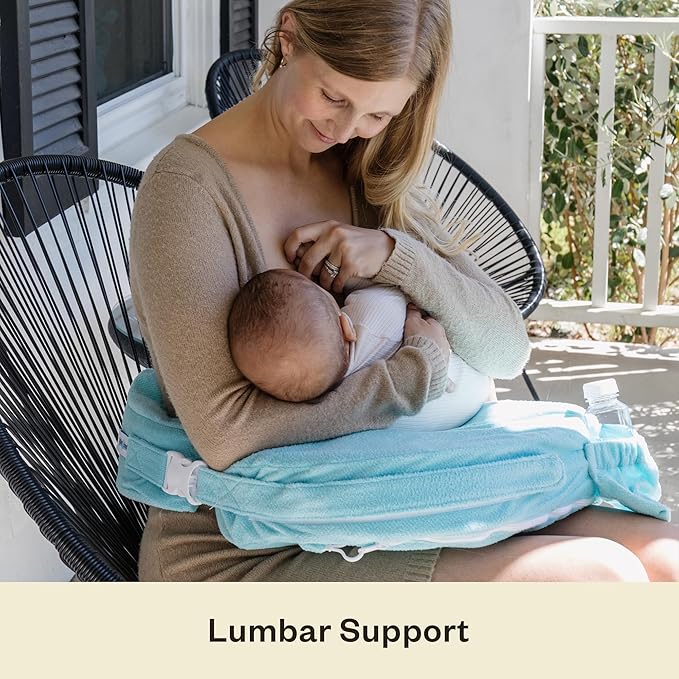 My Brest Friend Nursing Pillow - Deluxe - Enhanced Comfort w/ Slipcover - Ergonomic Design for Ultimate Breastfeeding Support For Mom & Baby - Adjustable Backrest and Handy Side Pocket, Aqua