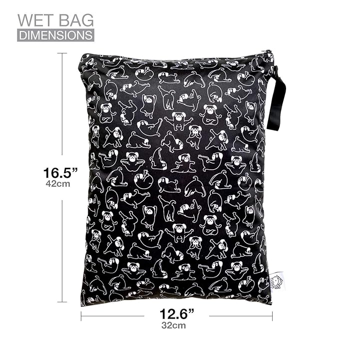 FLOCK THREE Washable and Reusable Wet Bag Diaper Bag Water Resistant Swimming Bag Travel Toiletries Pouch Yoga Dog Print Zippered 12.6'' x 16.5''