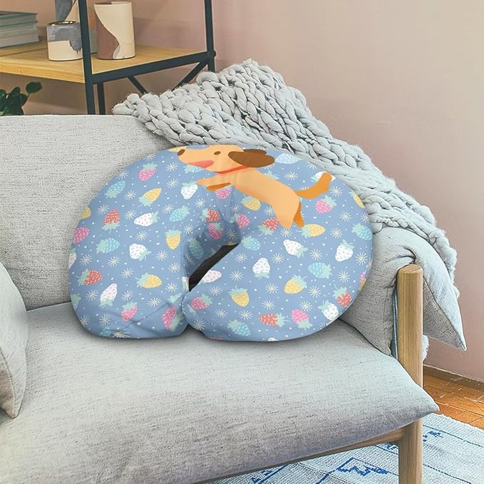 Cute Puppy Nursing Pillow Cover Stretchy and Soft Nursing Cover for Breastfeeding Pillows,Strawberry Printed Pillow Slipcover for Baby Girls Boys Newborn Blue(Cover Only)