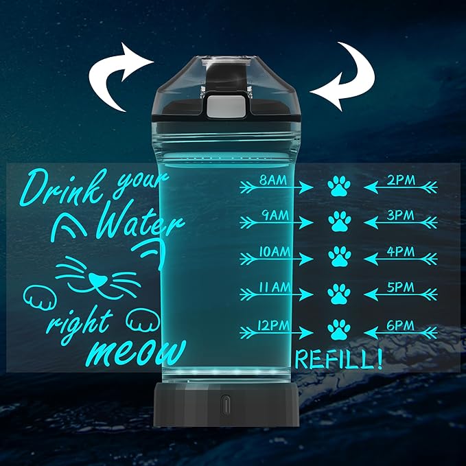Attivolife Cute Cat Water Bottle with 3D Illusion Glowing LED Light, Travel Drinking Cup 7 Color Changing 14 OZ Tritan BPA Free, Creative Gift for Kid Boy Girl School Holiday Camping Picnic