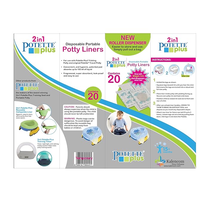 Kalencom Potette Plus Potty Seat Liner Roller Dispenser with Magic Disappearing Ink, 20 Count