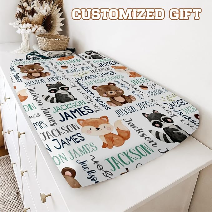 Personalized Toddler Changing Pad Cover - Custom 2 Piece Comfortable Animal Theme Changing Pad Covers for Baby Boys and Girls, Birthday Gift for Toddlers