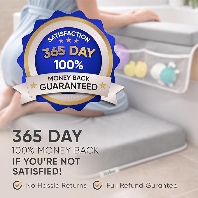 Rylor Premium Baby Bath Kneeler Mat & Elbow Rest Pad Set – Comfortable Bath Kneeler and Elbow Kneeling Rest Pad for Parents, Extra Long 26'', 2.4'' Thick, Non-Slip Support for Easy Bath Time (Gray)