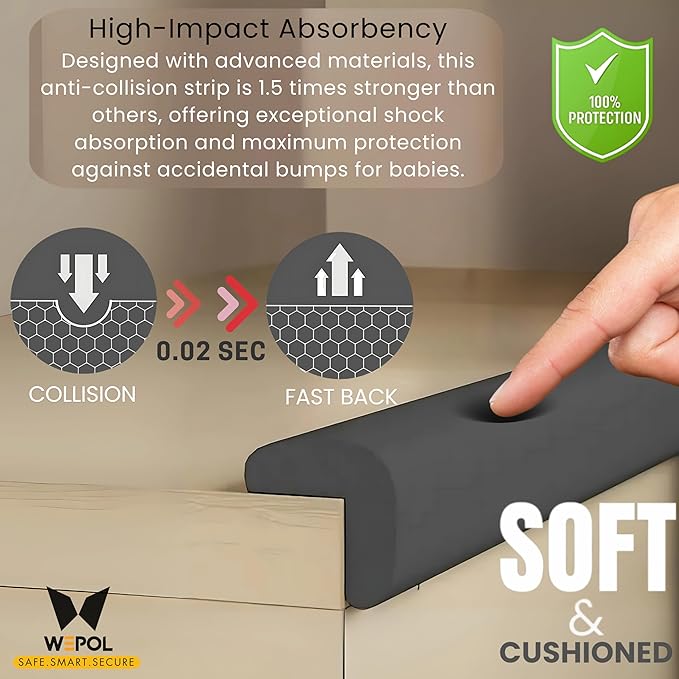 Table Edge Protector for Baby Proofing (18ft Edge & 8 Corners) Baby Proof Corners and Edges Guard, Soft NBR Rubber Foam 3M Adhesive, Furniture Corner & Edge Safety Bumpers for Table & Fireplace-Black
