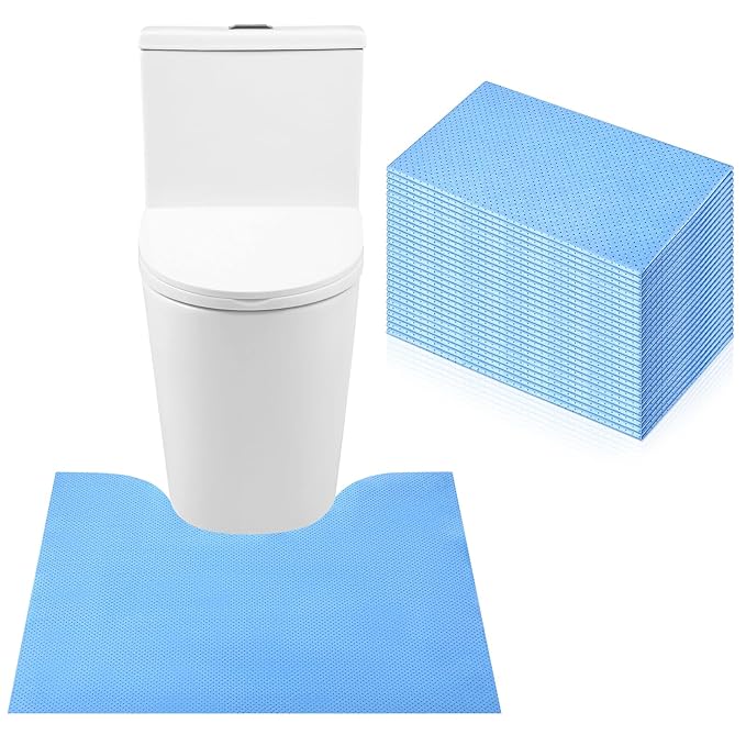 30 Pack Disposable Toilet Mats Non-Slip Toilets Floor Protector from Urine Absorbent Toilet Floor Mat U Shaped Toilets Mat for Bathroom, Blue, 22" x 20"