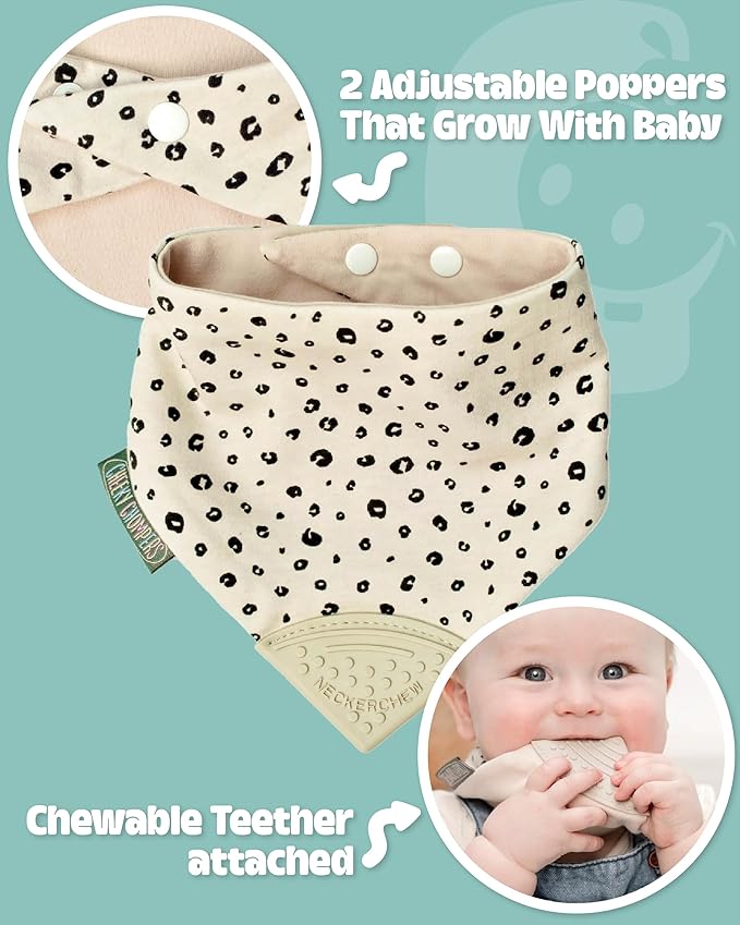 Cheeky Chompers Neckerchew Teething Bib, 2-in-1 Bandana Style Bib w/Food Grade Silicone Teether