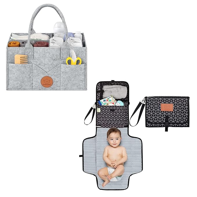 KeaBabies Baby Diaper Caddy Organizer and Portable Diaper Changing Pad - Large Baby Organizer - Waterproof Foldable Baby Changing Mat - Diaper Organizer For Changing Table - Diaper Changing Station