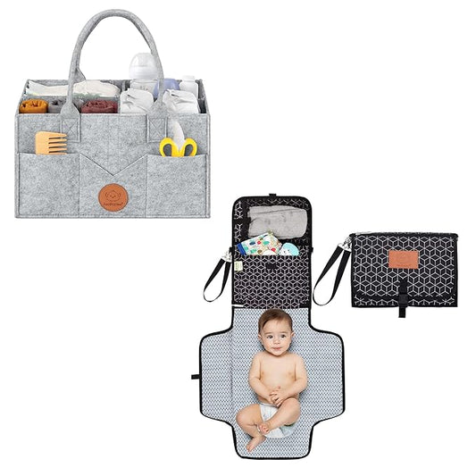 KeaBabies Baby Diaper Caddy Organizer and Portable Diaper Changing Pad - Large Baby Organizer - Waterproof Foldable Baby Changing Mat - Diaper Organizer For Changing Table - Diaper Changing Station