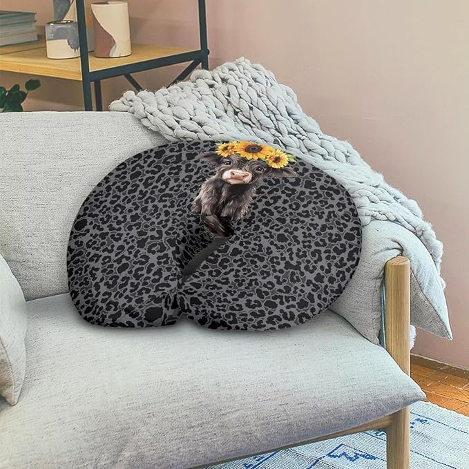 Jeiento Baby Nursing Pillow Cover for Breastfeeding Pillows Quick-Dry Fabric Cover Cute Highland Cow Print Skin-Friendly Nursing Pillow Slipcovers for Infant&Baby Sitting Support,Cover Only