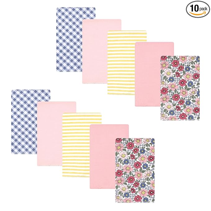 Hudson Baby Unisex Baby Cotton Flannel Burp Cloths, Pink Blue Pretty Floral 10 Pack, One Size