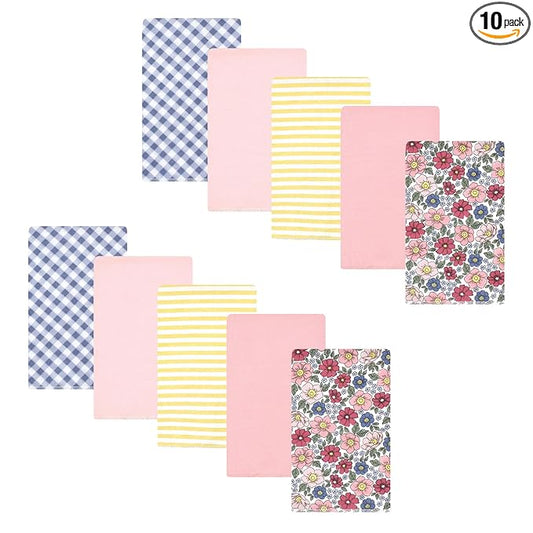 Hudson Baby Unisex Baby Cotton Flannel Burp Cloths, Pink Blue Pretty Floral 10 Pack, One Size