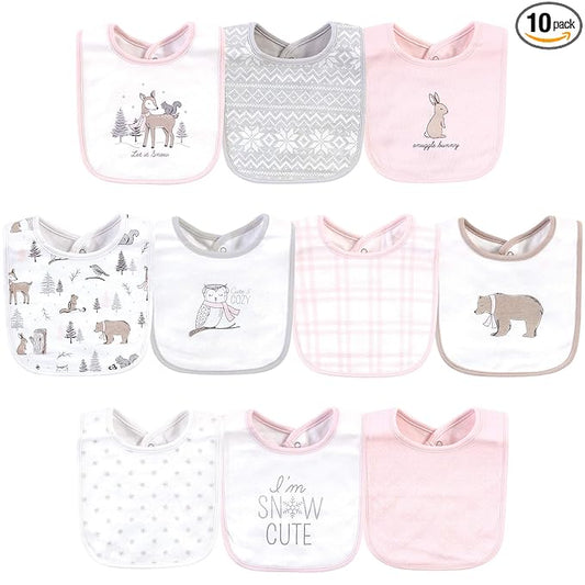 Hudson Baby Unisex Baby Cotton Bibs, Winter Forest, One Size