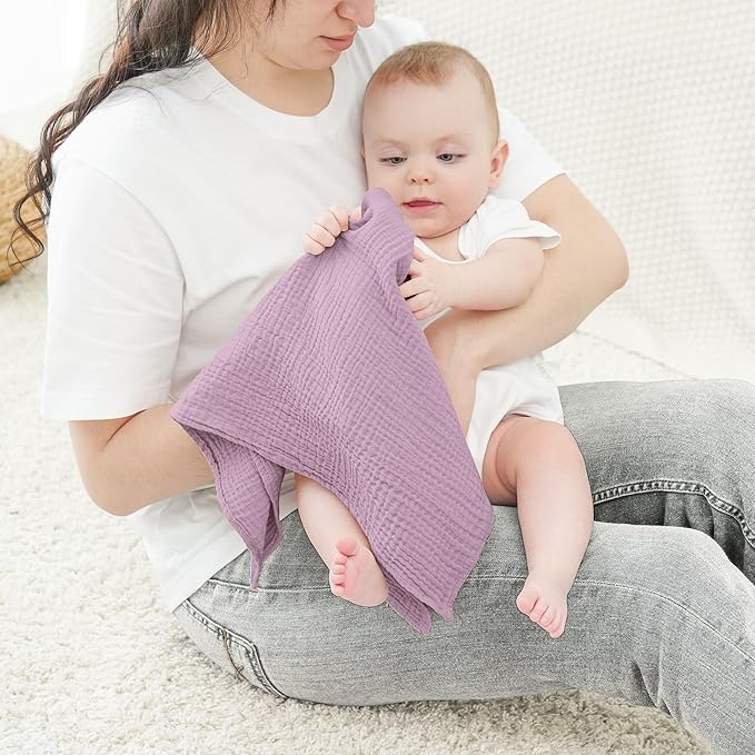 Bearmoss 6 Pack Large Muslin Burp Cloths, 100% Cotton Soft Baby Burping Cloths for Boy, Girl, 23.6" X 23.6" Absorbent Milk Spit Up Rags, Newborn Essentials (Pink Purple)