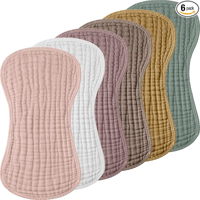 Frienda 6 Pack Muslin Burp Cloths Cotton Large 20''x 9'' Extra Absorbent and Soft Baby Burping Cloth for Baby Boy Girl Unisex(Novel Colors)