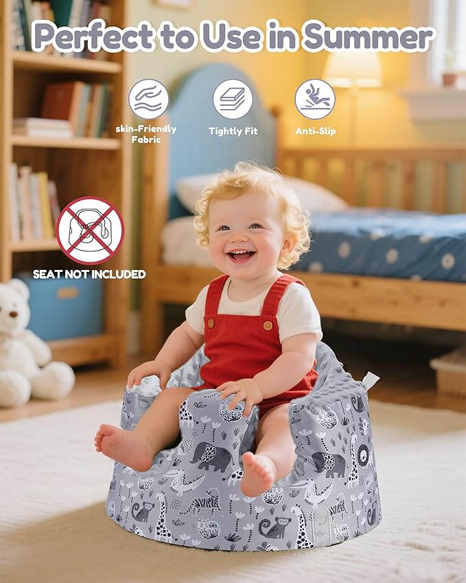 BOMOLOUR Seat Cover Compatible with Bumbo and Nuby Seat, Removable Breathable Baby Floor Seat Cover for Boys and Girls, Seat Not Included (Grey Animal)