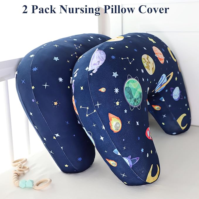 Pea Pod Nursing Pillow Cover 2 Pack Soft Stretchy Nursing Cover for New-Designed Breastfeeding Pillow, Removable Feeding Slipover for Baby Boy and Girls, Outer Space Pattern