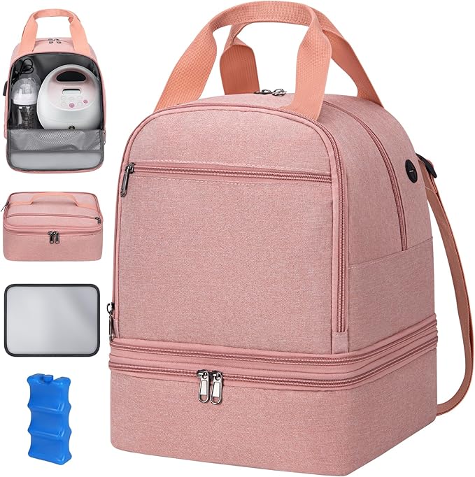 OCKLILY Breast Pump Bag Cooler Backpack — Large Insulated Milk Storage for Breastmilk — Wearable Hands-Free Pumping Tote for Working Moms (Pink)