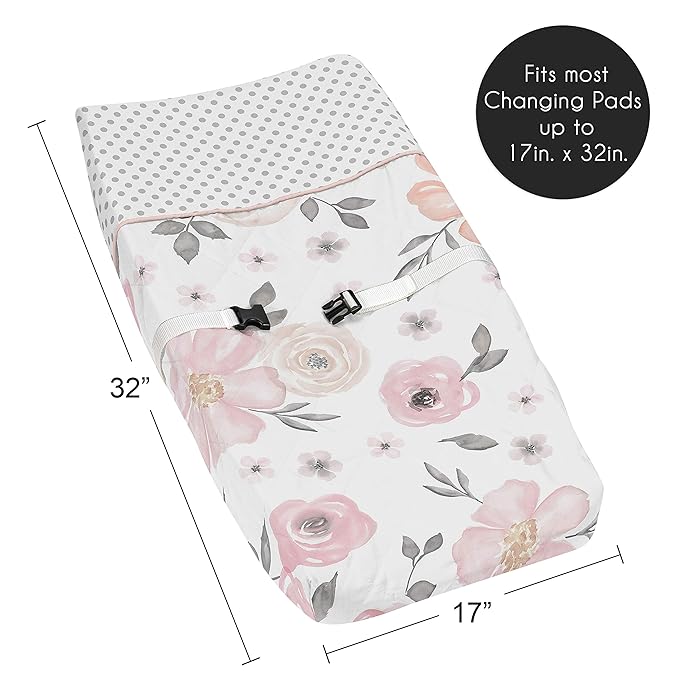 Sweet Jojo Designs Baby Changing Pad Cover (Pink/Grey Boho Floral) for Girls, Infant/Newborn Diaper Table Change Mat Covers (Blush Rose, Gray, Flower, Bohemian, Farmhouse, Wildflower, Nature, Elegant)