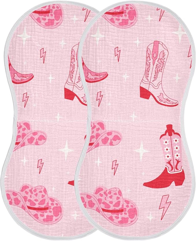 Pinks Western Cowgirl Boots Burp Cloths Baby Boys Girls Absorbent Soft Cotton Burping Cloths Rags 1 Pack