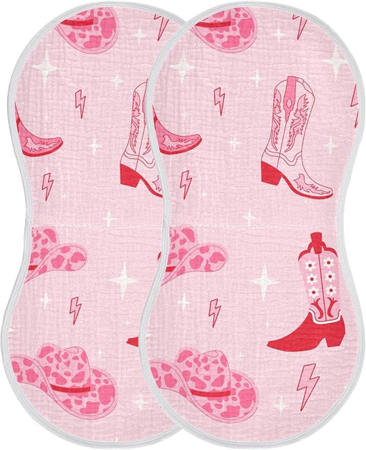 Pinks Western Cowgirl Boots Burp Cloths Baby Boys Girls Absorbent Soft Cotton Burping Cloths Rags 2 Pack