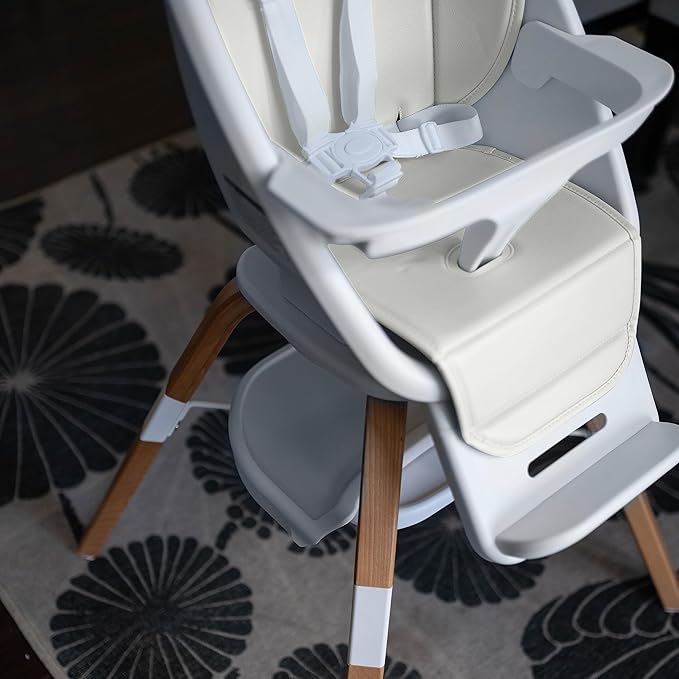 TruBliss Turn-A-Tot High Chair for Babies and Toddlers, 2 in 1 Wooden Portable Baby Feeder or Adjustable Child's Seat with 360 Degree Swivel, Removable Tray, and Pad (Cream)
