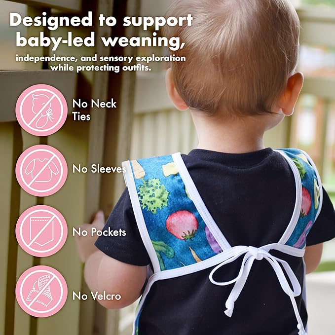 BapronBaby Organic Produce Bapron - No Neck Tie Safer Bib for Baby& Toddler - Soft Waterproof Stain Resistant - Machine Washable - Sz Baby/Toddler 6m-3T