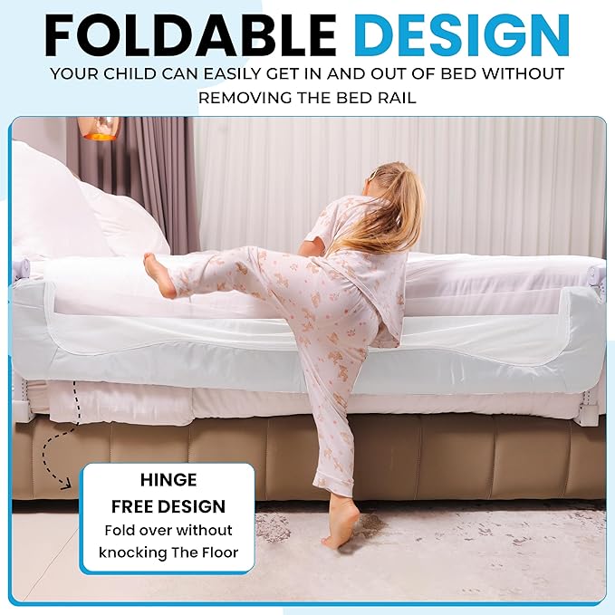 TotCraft FlexGuard Adjustable Length & Height Bed Rail for Toddlers – Fits Twin, Full, Queen & King Beds – 35.5″ or 59″ Two Fixed Lengths – 14 Height Levels –Bed Guard Rail for Toddlers (White)