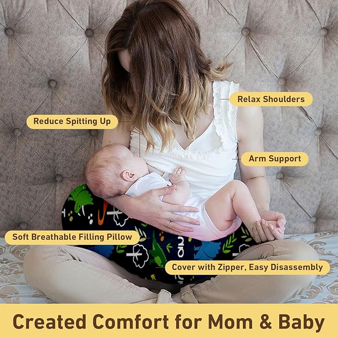Dyoart Baby Nursing Pillow Cover,Personalized Name Soft Nursing Covers,Breastfeeding Pillow Slipcover for Bottle Feeding,Custom Gifts for Toddler Infant,Dinosaur(one Size)