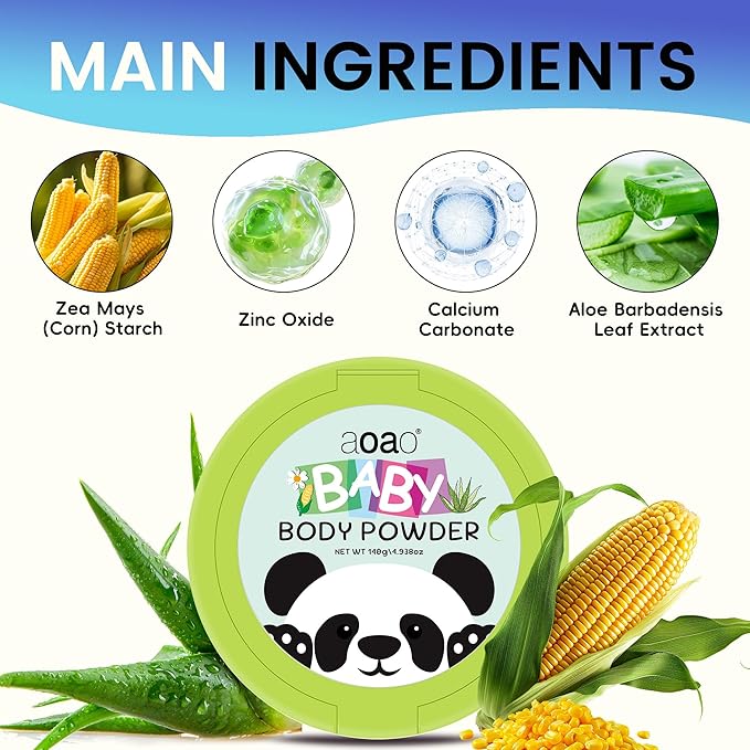Baby Body Powder with Puff, Talc-Free Cornstarch with Zinc Oxide, Aloe, Vitamin E, Gentle Absorption for Diaper Area & Chafe Protection, Comfort Care for Rash-Prone Skin Wetness & Itch Relief, 5oz