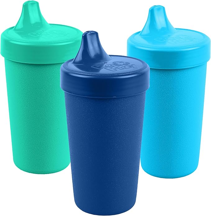 Re-Play Spill-Proof Sippy Cups for Toddlers - Kids Reusable 10 Oz Set of 3, Dishwasher & Microwave Safe, Made in USA, A True Blue