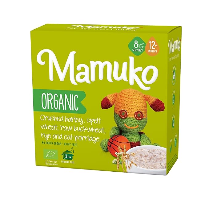 MAMUKO Organic Porridge - Healthy Porridge with Nutrient-Rich Blend of Oats, Raw Buckwheat, Barley, Spelt, & Rye - High Fiber Porridge without Sugar & Preservatives - Organic Porridge 200g & 8 Serving