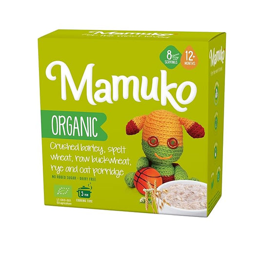 MAMUKO Organic Porridge - Healthy Porridge with Nutrient-Rich Blend of Oats, Raw Buckwheat, Barley, Spelt, & Rye - High Fiber Porridge without Sugar & Preservatives - Organic Porridge 200g & 8 Serving