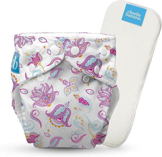 Charlie Banana Cloth Diapers, Reusable, Washable, Adjustable One Size Diaper, for Babies and Toddlers, with Absorbent Insert - Cotton Bliss, 1 Pack