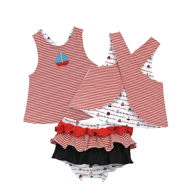 Stephan Baby Row Your Boat Reversible Top and Ruffled Diaper Cover, 12-18 Months