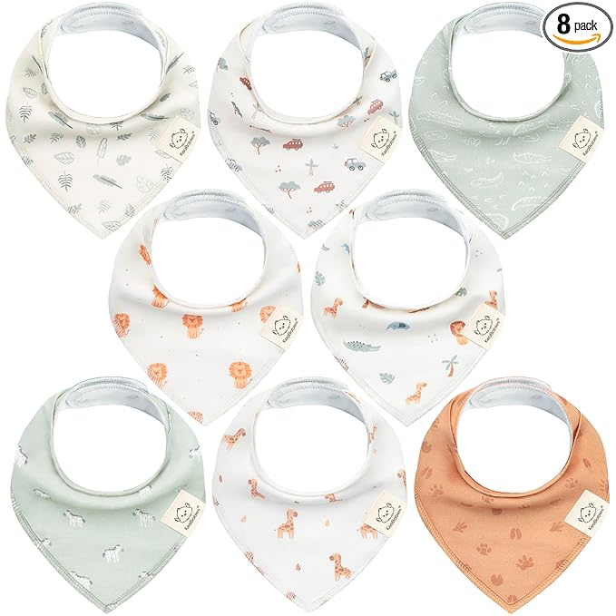 KeaBabies 8-Pack Organic Baby Bandana Bibs for Boys, Girls - Super Absorbent Triangle Baby Bibs for Drooling and Teething Infant, 100% Cotton Extra Soft for Newborn, Infant 0-36 Months (Wilderness)