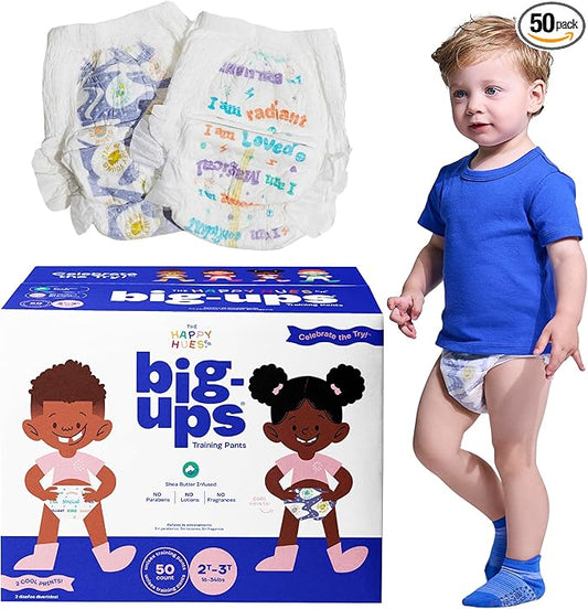 The Happy Hues Big-Ups Potty Training Pants 2T-3T (16-34lbs) – Unisex Training Pants with Shea Butter Softness, Leak Protection & Easy-Tear Sides – Toddler Potty Training Pants - 50 Count
