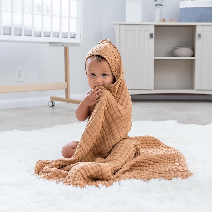 Comfy Cubs Muslin Burp Cloths and Baby Hooded 9 Layer Muslin Cotton Towel for Kids Bundled