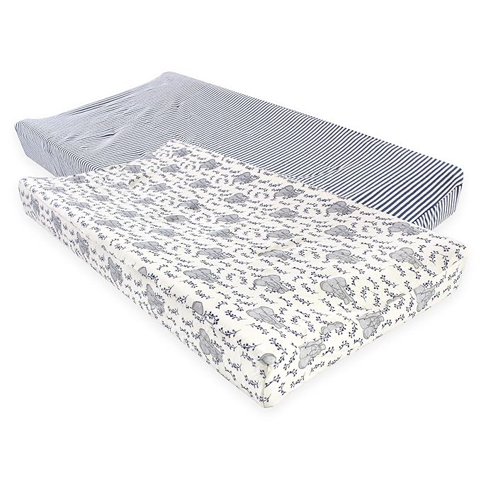 Touched by Nature Unisex Baby Organic Cotton Changing Pad Cover, Blue Elephant, One Size