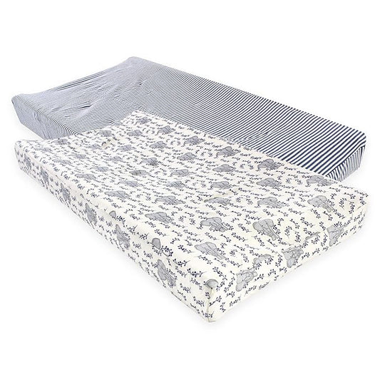Touched by Nature Unisex Baby Organic Cotton Changing Pad Cover, Blue Elephant, One Size