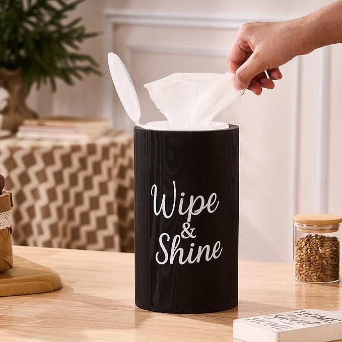 GoFika Wood Disinfecting Wipe Dispenser for Kitchen Farmhouse Countertop Organizer Storage Container Black