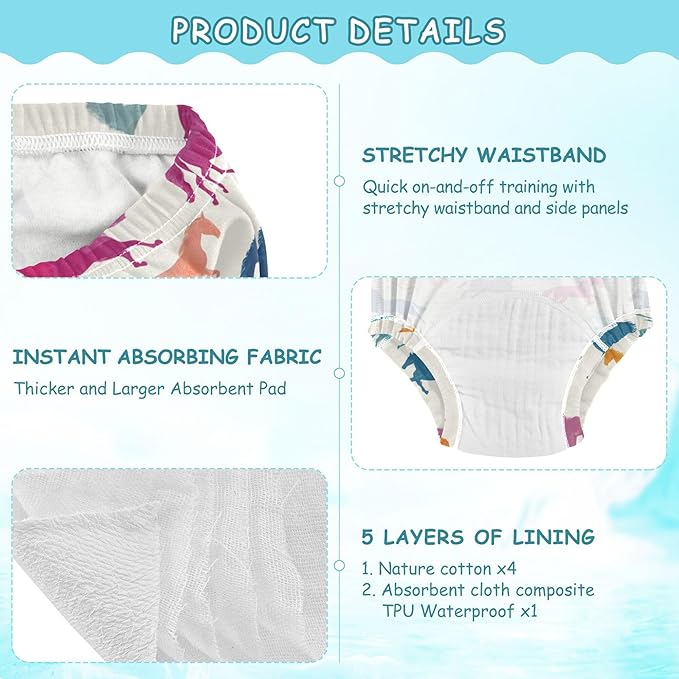Toddler Potty Training Underwear Cotton Absorbent Soft Baby Girl Boy Potty Training Pant 2t-5t