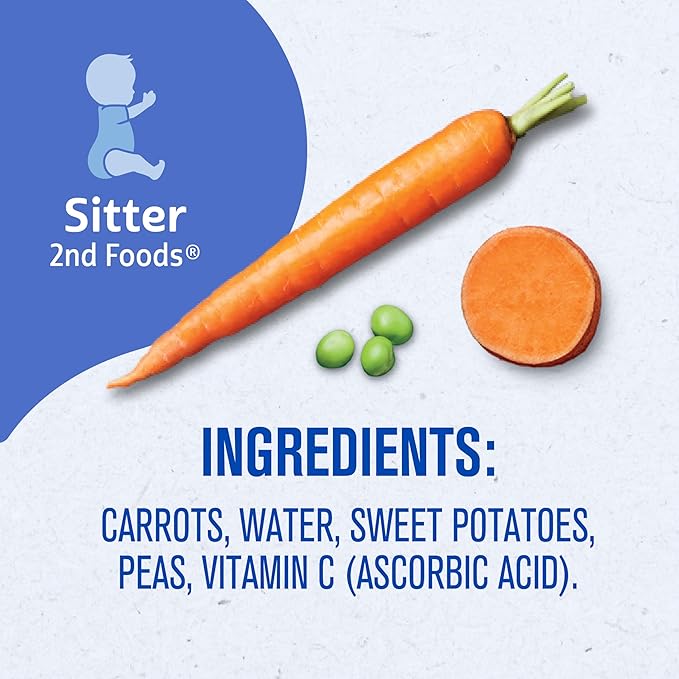 Gerber Stage 2 Baby Food, Carrot Sweet Potato Pea Puree Tubs, No Added Salt, No Artificial Colors or Flavors, Baby Puree, 16-Pack