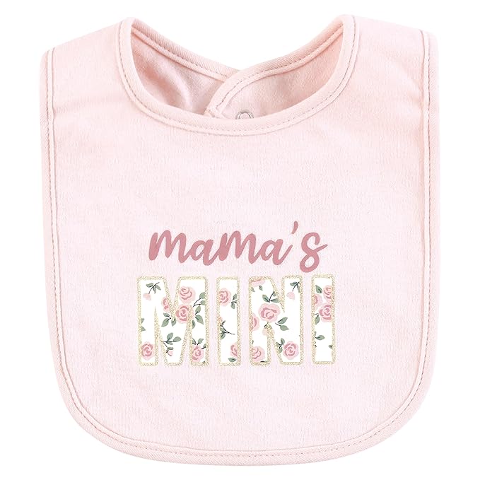 Hudson Baby Infant Girl Cotton Bibs, Mama Mauve Sage Rose, One Size