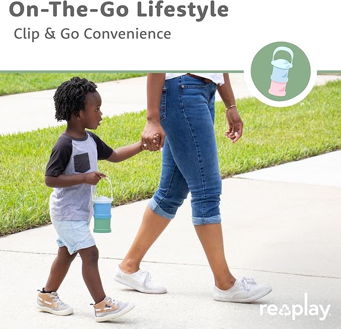 Re-Play Snack Stack Toddler Containers, 2 Sets - Stackable Cups with Travel Lid & Strap for On-the-Go, BPA-Free, Made in USA, Ice Pink/Ice Blue