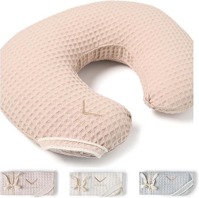Organic Cover for Nursing Pillow • Premium Quality 100% Cotton Oeko-Tex Standard • Case for Breastfeeding and Bottle Feeding Pillow • Soft and Breathable • Only Cover (Poudre Waffle)