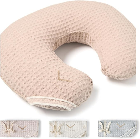Organic Cover for Nursing Pillow • Premium Quality 100% Cotton Oeko-Tex Standard • Case for Breastfeeding and Bottle Feeding Pillow • Soft and Breathable • Only Cover (Poudre Waffle)