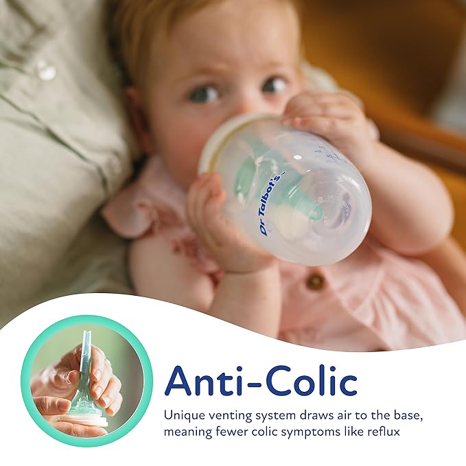 Dr. Talbot's Anti-Colic Bottles - 9 oz - Baby Bottles for Newborn Babies 0+ Months - Self Sterilizing Newborn Bottles with Slow Flow Soft Flex Nipple and Advanced Venting System (Pack of 2)