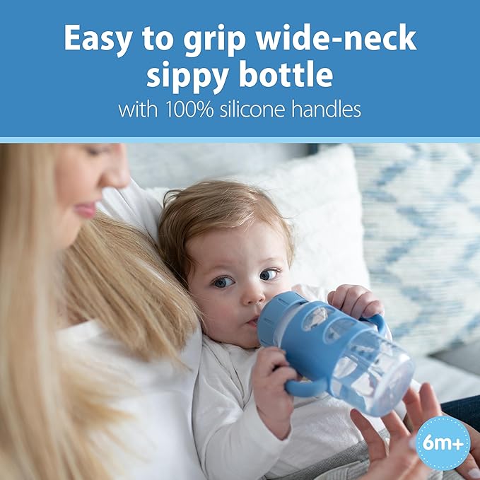 Dr. Brown's Milestones Wide-Neck Sippy Spout Bottle with 100% Silicone Handles & Milestones Cheers 360 Cup Spoutless Transition Cup, Travel Friendly